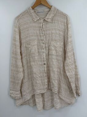 Cut Loose Crinkle Striped Oversized Button-Down Shirt | Tan/White | Medium